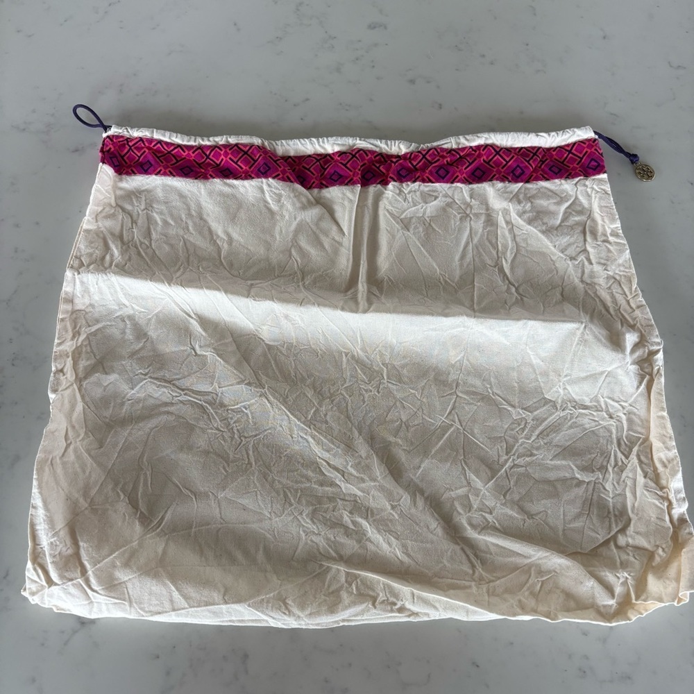 Tory Burch Cream and Pink Drawstring Bag